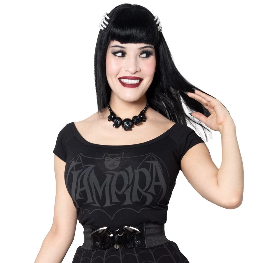 Vampira Retro Bat Dark Shoulder Top