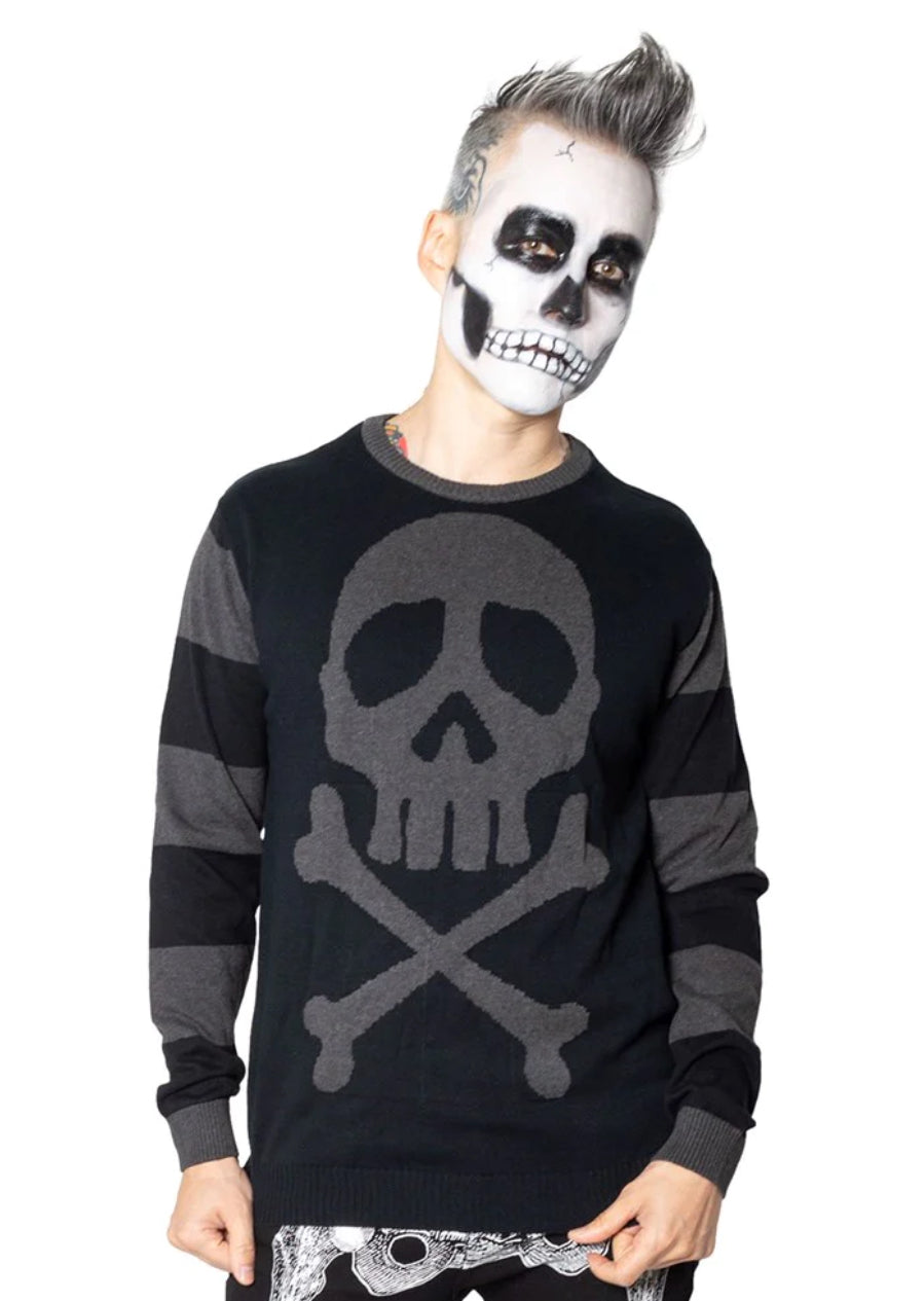 Harlock Skull Grey Striped Sweater