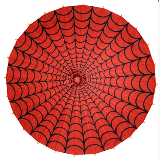 Spiderweb Red and Black Fabric Parasol