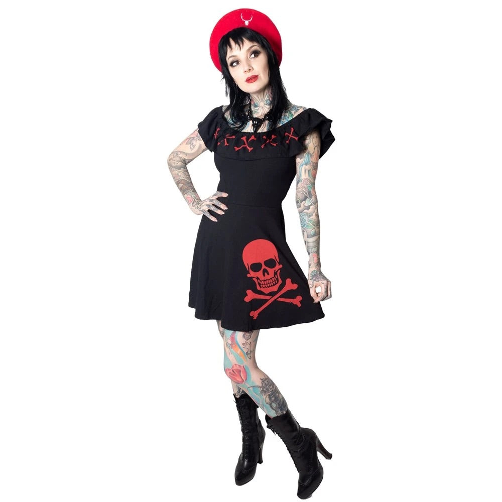 Ruffle Dress Crossbones Red