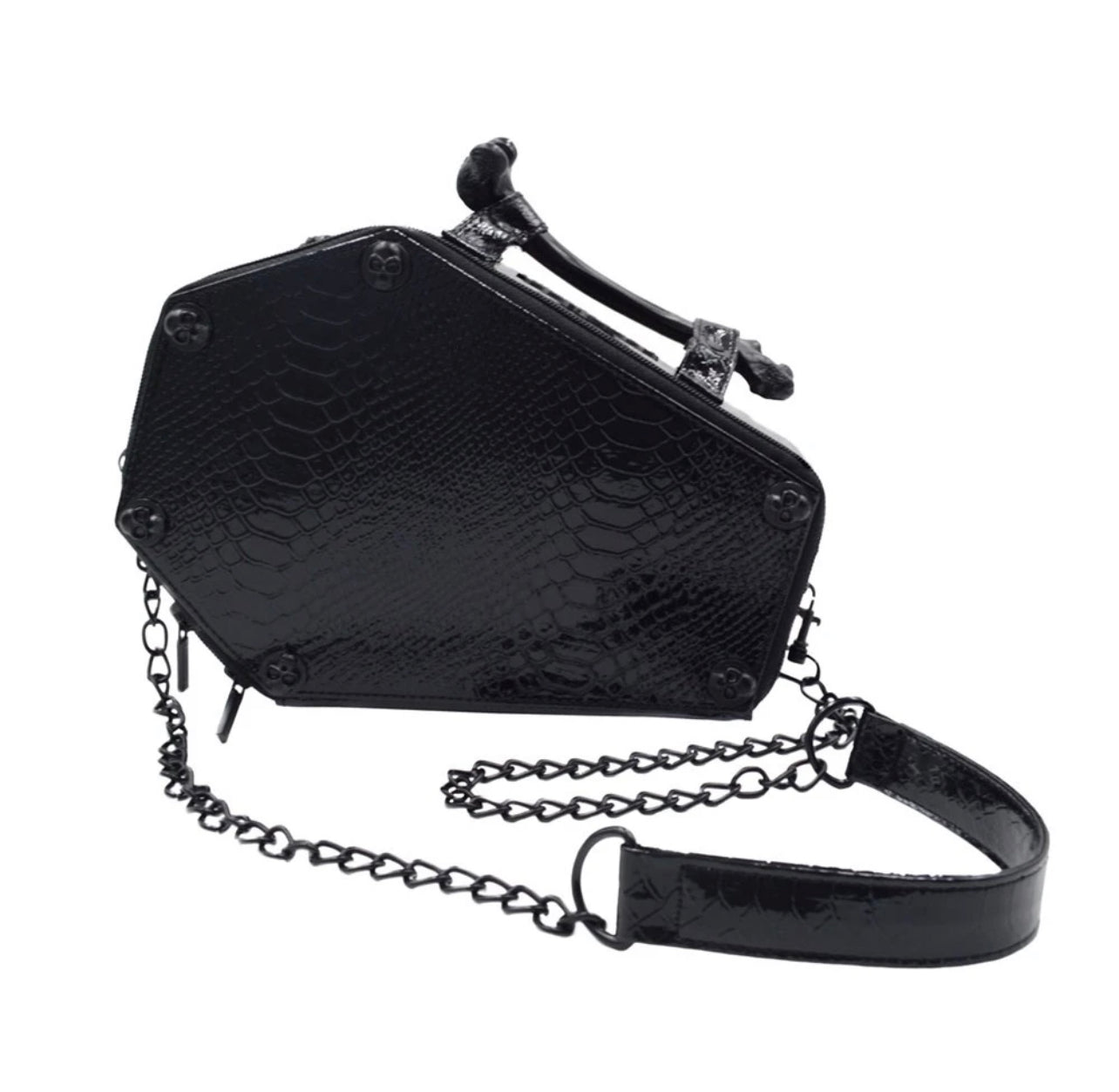 Skull Stud Croc Coffin Purse Bag