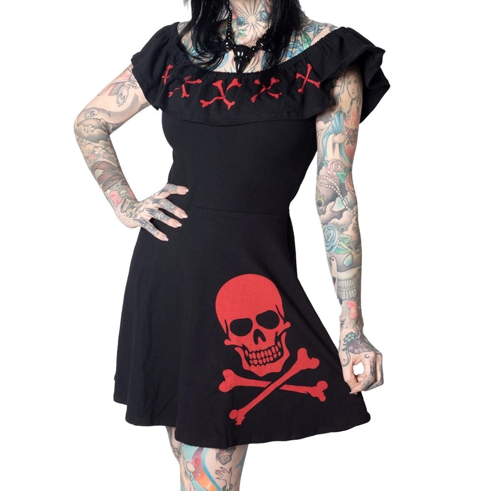 Ruffle Dress Crossbones Red